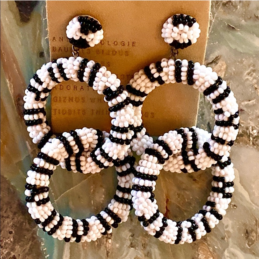 NWT Anthropologie Deepa Beaded White Hoop Chandeliers - Picture 8 of 10
